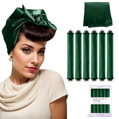 Overnight Hair Curlers Heatless Curls - 6 Pcs No Heat Blowout Curling Rods to Sleep In with Satin Hair Scarf