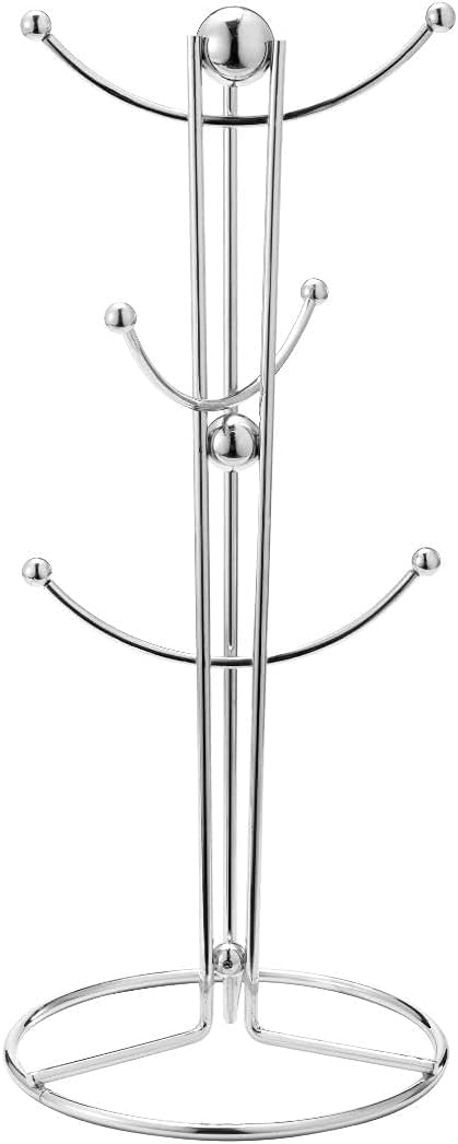 Unique Crafts Silver | Modern Chrome Mug Holder Tree For 6 Cups | Sturdy Metal Mug Stand With Anti-Slip Base | Space-Saving Kitchen Organizer