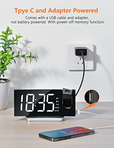 Projection Alarm Clock,Fm Clock Radio With 0-100% Dimmer,Digital Clock Radio For Bedroom With 180° Projector On Ceiling,Usb Charger, 5 Alarm Tones,Dual Alarm Clock For Heavy Sleeper Kids Elderly #TOP4