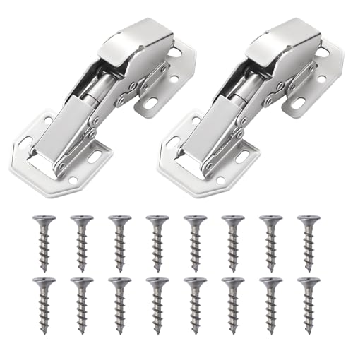 2 Pcs Cabinet Hinges 90 Degree, Soft Close Wardrobe Doors Hinges with Screws, Mute Cupboard Hinges for Kitchen Wardrobe Bookcases Bathroom Cabinet Door