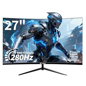 CRUA Curved Gaming-Monitor 27 Zoll 280Hz, FHD 1080P 1800R PC-Monitor, 1 ms GTG mit FreeSync, geringe Bewegungsunschärfe, Augenschutz, VESA, DisplayPort, HDMI, schwarz