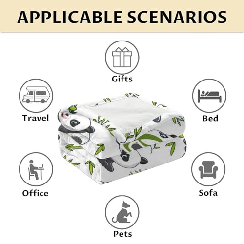 Mercuryelf Custom Panda Throw Blanket - Soft, Fuzzy & Warm - 50x60 Inches Flannel Blankets for Living Room, Sofa - White Aesthetic Throws Gift for Teens