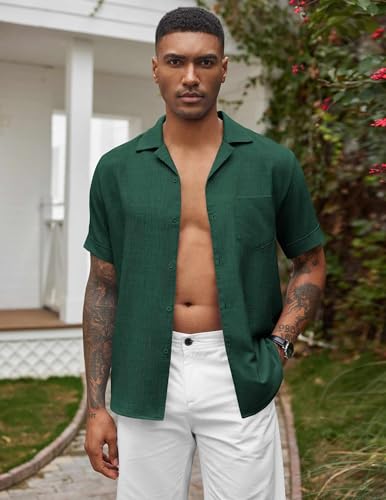 COOFANDY Mens Casual Short Sleeve Button Down Shirts Cuban Linen Textured Shirt Summer Beach Wear2