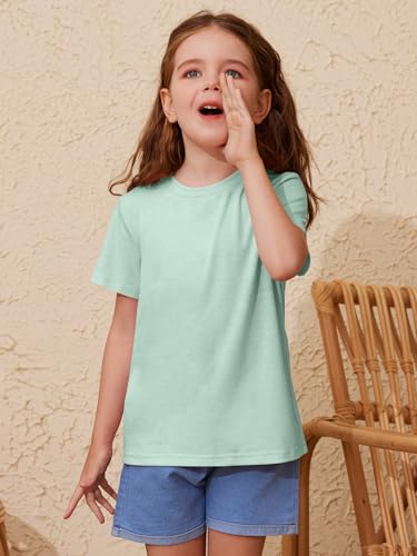 Image of ZDC Girls' Short Sleeve Shirts Kids Crewneck T-Shirts Summer Tops Basic Tees 5-14 Years