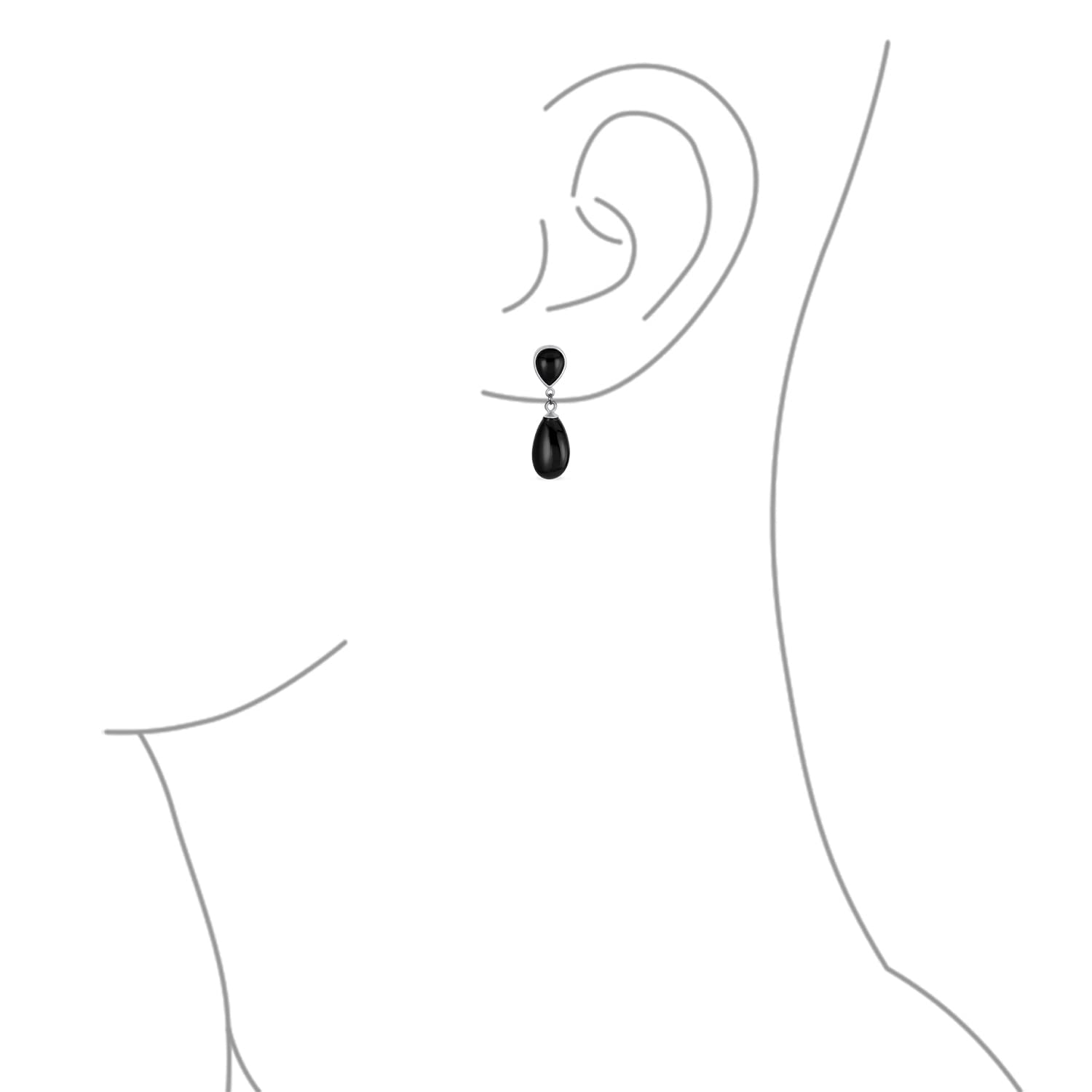 Orecchini a doppia goccia delicata: vero onice nero e giada verde pendenti in design classico semplice per donne, placcati in oro giallo 14K su argento sterling .925