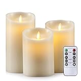 Air Zuker D-Cell Flameless Candles Dancing Flame Wax Pillar LED Candle, 500 Hours Lighting, Use D-Cell Battery[not-included], 3 Pieces