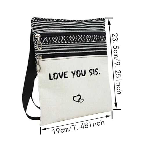 Love You Sis Messenger Bag Small Ethnic Pattern Printed Adjustable Strap Crossbody Zipper Bag Phone Bag Wallet Cute Shoulder Handbag for Women Sisters2