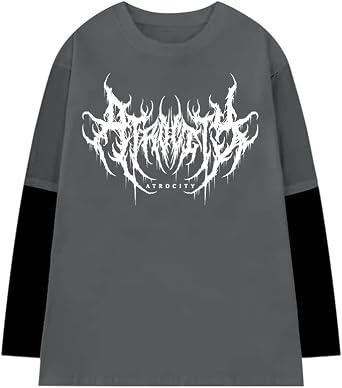 Goth Shirt Gothic Shirt Fake Two-Piece Alternative Clothing Goth Long Sleeve Top Grunge Clothes