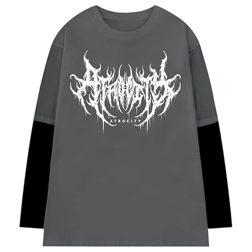 Goth Shirt Gothic Shirt Fake Two-Piece Alternative Clothing Goth Long Sleeve Top Grunge Clothes (Black02,M,Medium) #TOP6