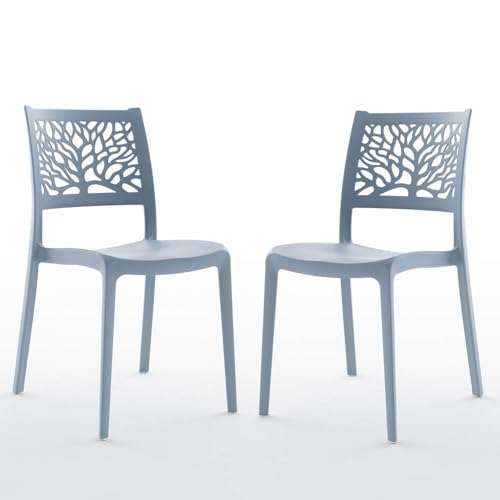 SIEDITI FUORI E DENTRO Sedie Flora in resina con fibra di vetro impilabili per l'interno/esterno (2, Azzurro Cemento)