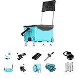 Pakabi釣 り箱、収納釣 りバケツ、テーブル釣 りの完全なセット、取り付け不要、旅行、屋外、収納ボックス、持ち運び、便利、オーガナイザー（黒） (空箱 - 脚と背もたれ付き - キャスター付き ブルー)