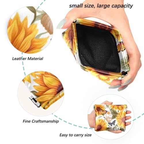 Sunflowers and Butterflies Coin Purse Leather Pouch Change Purse, Squeeze Coin Pouch for Cards, Keys & Lipsticks, Unisex2