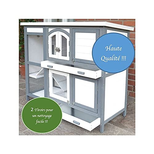 BB Loisir Cage Clapier Extérieur pour Lapins 122x42,5x104 cm Modèle- Miette 081 Gris-Blanc, L 122.00 x l 42.00 x H 104.00 cm