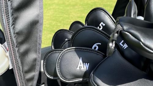 All Teed Up Lot de 10 housses de club de golf magnétiques en cuir de qualité supérieure - Compatibles avec la plupart des clubs - Étiquette brodée sur les deux côtés du couvre-club (7,8,9) – vue 5