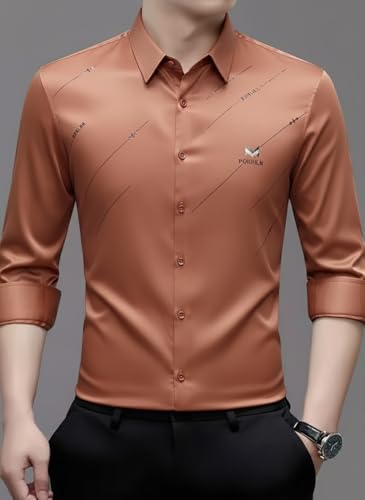 Image of IndoPrimo Men's Premium Satin Shirt for Party, Formal & Casual Wear - Stylish Designer Full Sleeve Shirt for Men