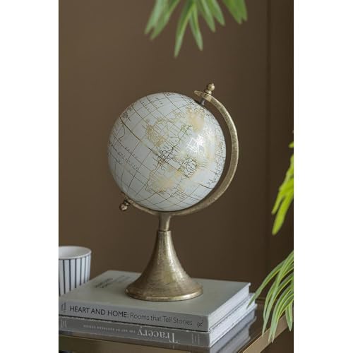 ORYNTIDE Decorative Globe on Stand - Elegant White and Gold Desktop Globe for Home Decor, Office Accent, Living Room Study Display - D8