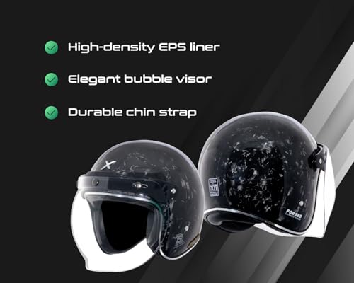 Image of Axor Retro Jet Forged Carbon ISI ECE and DOT Certified, Lightweight Open Face Helmet for Men and Women with Pinlock Fitted Clear Visor and Advanced Ventilation-Black-M