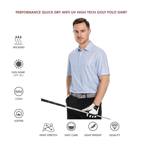 Image of Golf Shirts for Men Dry Fit Short Sleeve Print Performance Moisture Wicking Polo Shirt