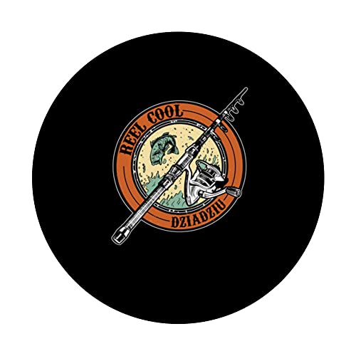 Reel Cool Dziadziu Fishing Polish Grandpa Fisherman PopSockets Swappable PopGrip, Black - Image 3