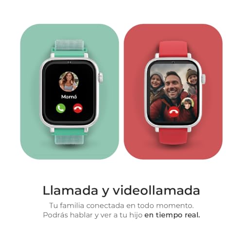 SaveFamily SaveWatch Plus 4G | Reloj Inteligente Niño con Localizador GPS, Llamada, Vídeo, Whatsapp, Música, Bluetooth, App Store | SIM Incluida - Esfera Blanca y Correa de Tela Verde - imagen 3