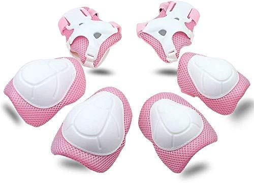 Protecciones Infantiles Niñas Skate Bicicleta Monopatín, Rodilleras Niñas con Coderas y Muñequeras (Rosa)