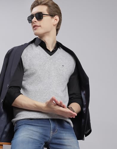 Image of Monte Carlo Off White Solid V Neck Sweater | Warm Woolen Pullover for Men | Soft Comfortable Knitted Winter Wear Sweater for Men's