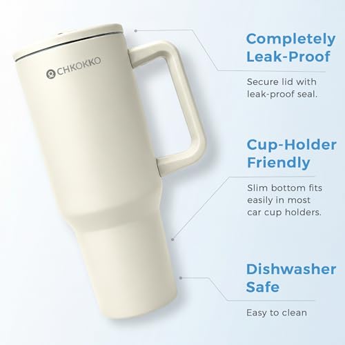 Image of CHKOKKO Stainless Steel Tumbler with Straw & Side Handle 1200ML Leak-Proof Travel Mug | Hot and Cold Double Insulated 1.2L Premium Water Bottle for Travel Gym & Office Use