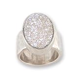 Statement 925 Sterling Silver 7.2 Carat White Agate Druzy Stone Ring