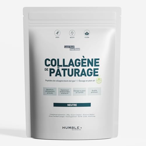 HUMBLE+ Collagène de Pâturage – Peptides de Collagène Bovin Type 1, Élevé en Plein Air, Neutre, 300 g – Hautement Biodisponible & Qualité Premium – 60 Portions