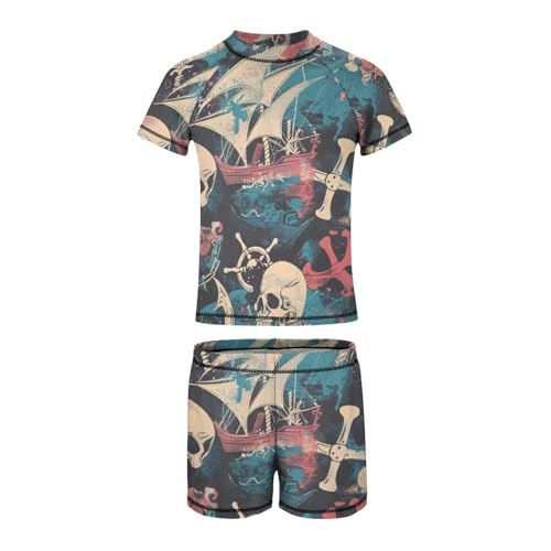 Pirate Pattern with Jolly RogerChildren's Casual Swimsuit Set - Simple and Versatile7-9Y（120cm）3
