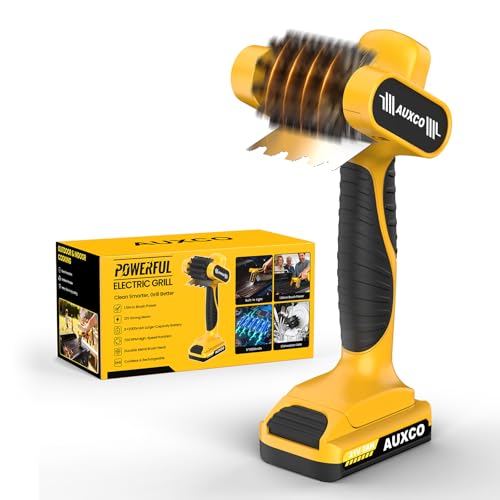 AUXCO 21V Electric Grill Brush, 700RPM Cordless BBQ Cleaner with 1.5Nm Torque, Stainless Steel Bristles, Dishwasher Safe, Rechargeable Grill Cleaning Tool for Gas, Charcoal Grills，with LED Light