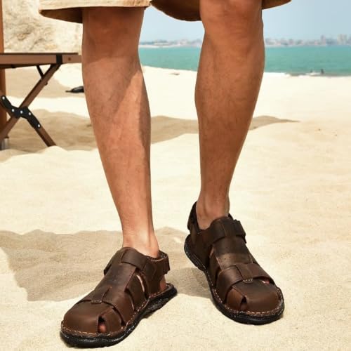 Image of Arkbird Men's Sandals, Closed Toe Leather Fisherman Outdoor Hiking Sport Shoes Summer
