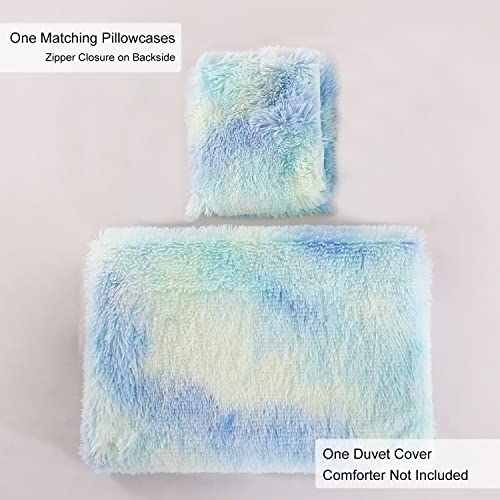 Sumfunry Plush Shaggy Bedding Sets Crystal Velvet Plush Shaggy Duvet Cover Set 2Pc Fluffy Bedding With Zipper Closure Green Color Twin Size #TOP3