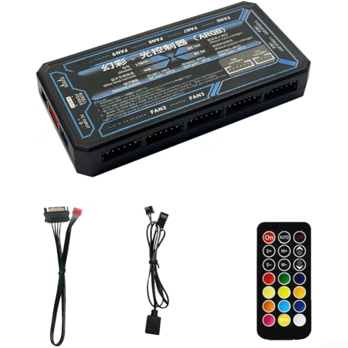 ARGB 2 en 1 para hub de ventilador Pwm, conector de ventilador de 6 pines para conector de ventilador Pwm, para carcasa de PC con base magnética SATA-Power Remote (no emite luz)