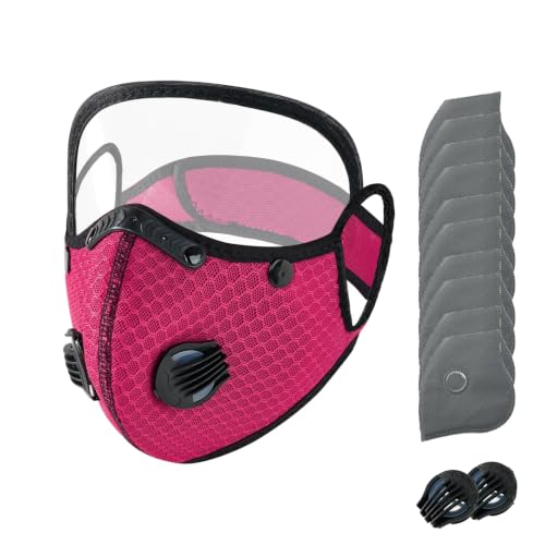 Générique Masque Anti-Poussière à Filtre à Charbon Réutilisable, Masque Facial Au Charbon Actif Avec 10 Filtres Et 2 Valves, Masque Anti-Poussière De Camp De Base Avec Lunettes Réglables (Rose Red)