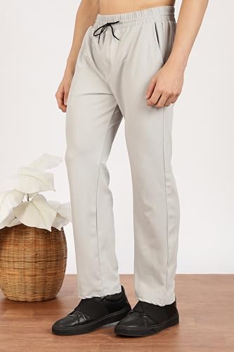 Image of Men's Slim Fit Trouser | Casual Bottoms with Elastic Waist & Drawstring | Soft Stretchable Fabric | Stylish Straight Fit Trousers for Office, Travel & Daily Use