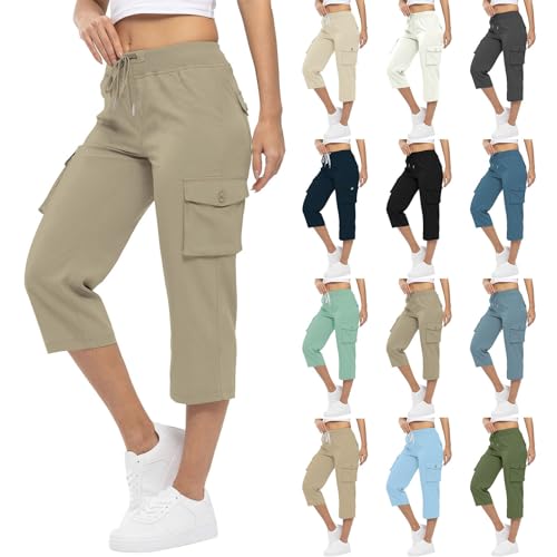 CGGMVCG Cargo Capris for Women Summer Casual Drawstring Lightweight Outdoor