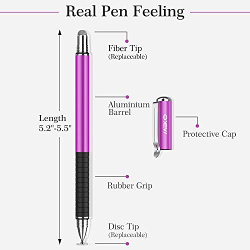 MEKO Stylus Pens for Touch Screens, 2 in 1 Universal Disc Stylus Pens for iPhone, iPad and All Capacitive Cell Phones, Tablets, Laptops Bundle with 6 Replacement Tips - (2 Pcs, Pink/Purple) - Thumbnail 2