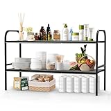 HADWER Expandable 2-Tier Under Sink Organizer, 8 Removable Plastic Boards, Tool-Free Installation (Black, 2-Tier 8 Boards)