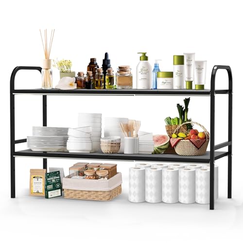 Expandable 2-Tier Under Sink Organizer, 8 Removable Plastic Board...