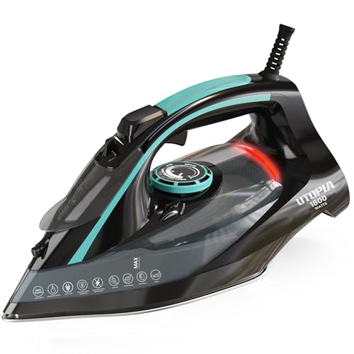 Utopia Home Steam Iron for Clothes - 1800W - Auto-Off Safety - Adjustable Thermostat - Variable Steam Control - Self-Clean - 8 Feet Cord