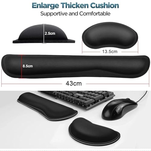 Image of Storite Soft Memory Foam Wrist Rest, Slip Resistant, Comfortable Keyboard and Mouse Pad Cushion Set, Typing Pain Relief, Support for Office Computer Desks, Laptops, Gaming, Black