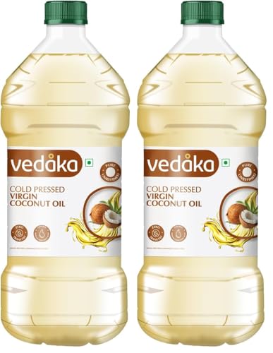 Image of Amazon Brand - Vedaka Cold Pressed Virgin Coconut Oil 2L | Pure & Unrefined | Rich Aroma & Flavour Of Coconuts | For Daily Cooking With Multipurpose Usage (Pack of 2)