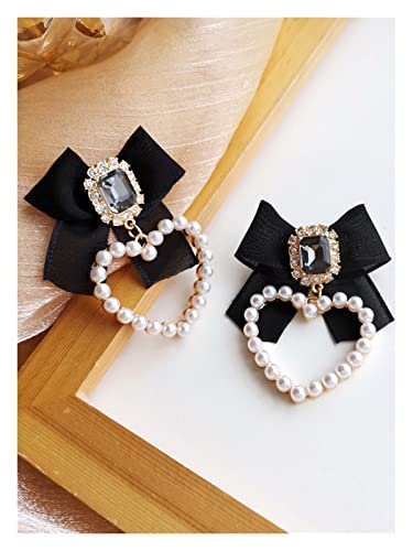 Siswim Jewelry Jewelry Black Bow Earrings, Real Pearl Heart Drop Earrings For Girls Diamond Earrings (Color : S925 Needle) #TOP5