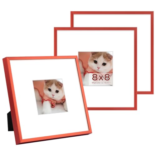 Golden State Art 3 Pack 8x8 Red Aluminum Frames, Real Glass Fronts