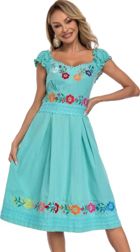 Image of Women's Mexican Dress Embroidered Causal Lace Party Dress