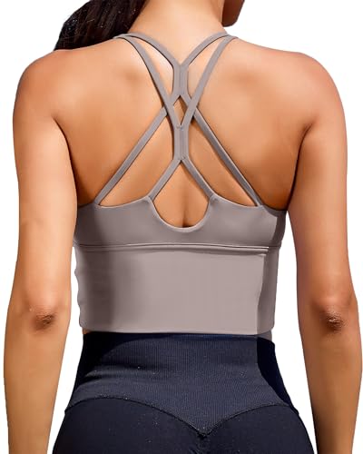 Image of XUNYU Sports Bras for Women High Support Longline Workout Tank Tops Built in Bra Padded Strappy Yoga Crop Top Cross Gym