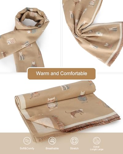 Sumato Scarf for Women Fall Winter Shawl Wraps Long Women Scarves Warm Soft Cashmere Feel Classic Cat Style3