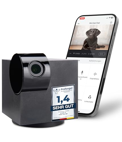 PetTec® CAM 360° Cámara para Mascotas con App [SIN SUSCRIPCIÓN] - Cámara para Perros y Gatos en Casa con Detección de Movimiento y Visión Nocturna - Vista Completa HD 360° Panorámica e Inclinable
