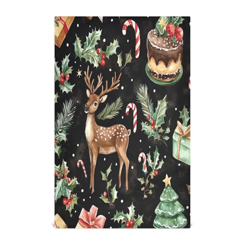 STAYTOP Christmas Deer Kitchen Dish Towel Set,1Pcs Drying Kitchen Towels Tea Towels Gift Set for Drying Cleaning Cooking Baking